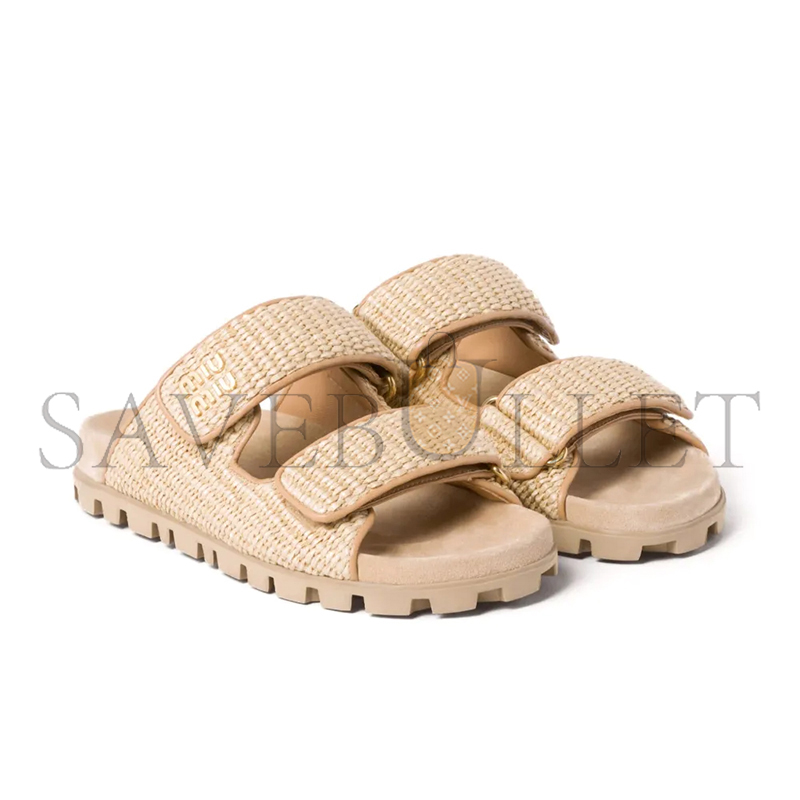 M1v M1v raffia-effect woven fabric slides 5xx636
